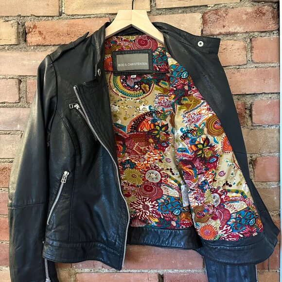 🖤 BOD & CHRISTENSEN Black Leather Biker Jacket – Size M 🖤 - Picture 5 of 8